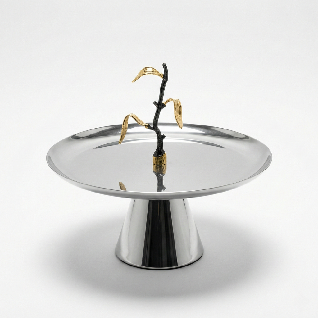 Plat à Gâteau à Pied Jardin d'Argent