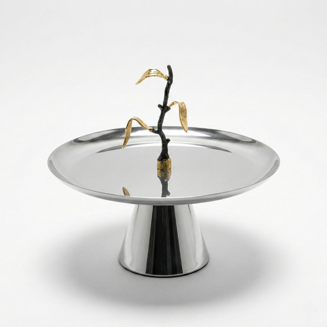 Plat à Gâteau à Pied Jardin d'Argent