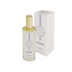 Spray d’ambiance Oriental 100ml Côté Bougie, flacon transparent avec bouchon doré, packaging blanc et violet, parfum oriental aux notes de cannelle, santal et vanille – Majorelle Concept Store.