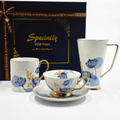 coffret cadeau blue luxury set 3 tasses et soucoupe majorelle decor floral bleu et or