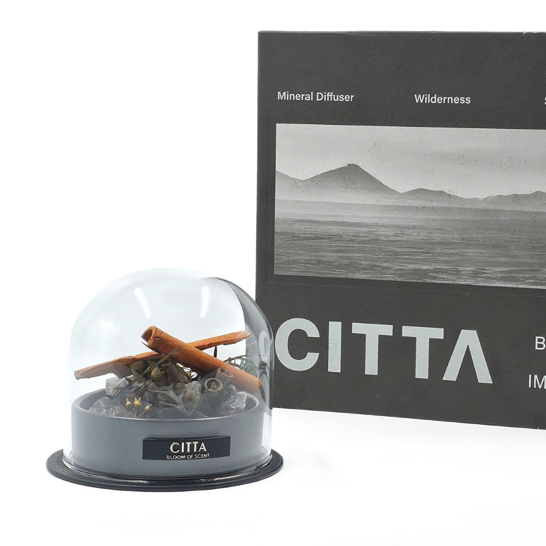 Diffuseur CITTA avec pierres blanches et coffret noir mineral diffuser