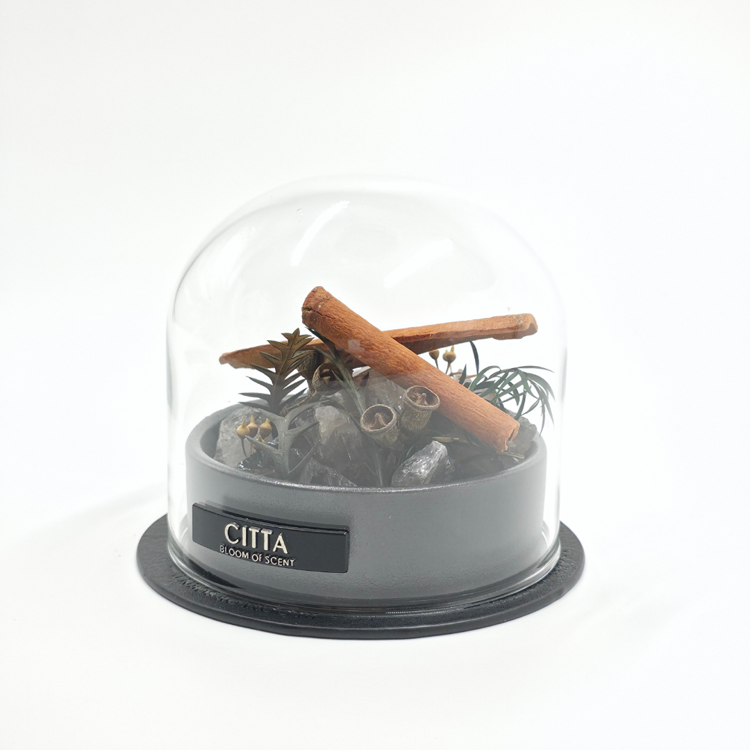 Diffuseur parfum CITTA pierres blanches sous cloche en verre