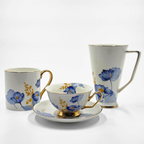 set de tasses blue luxury trois modeles en porcelaine avec details dores majorelle