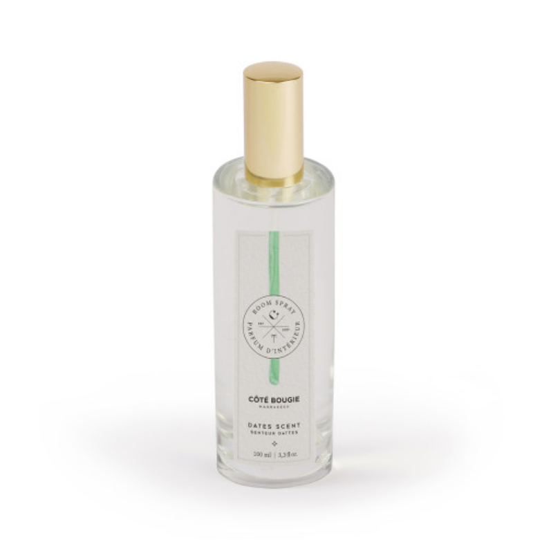 Flacon en verre du parfum d'intérieur senteur dattes, bouchon doré, Côté Bougie Marrakech