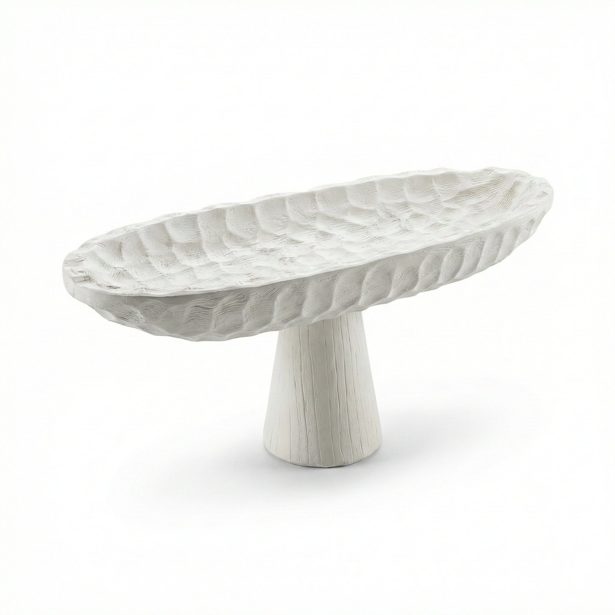 Présentoir ovale sur pied en bois blanc sculpté avec texture gaufrée collection bois gaufré Majorelle.
