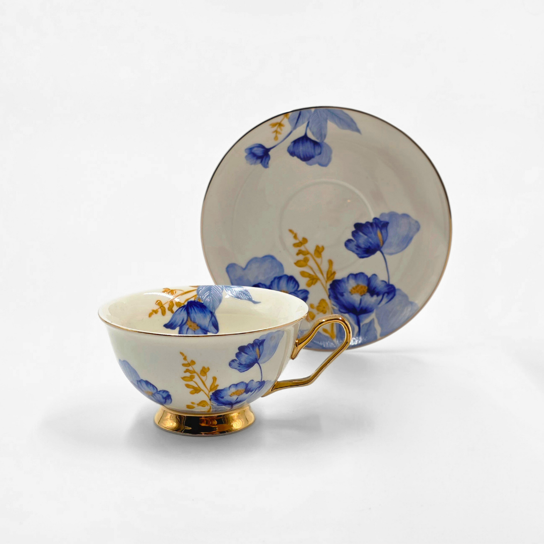 tasse en porcelaine blue luxury blanc bleu et or ensemble cadeau majorelle